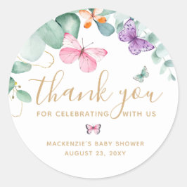 Butterfly Baby shower - Hartelijk dank Ronde Sticker
