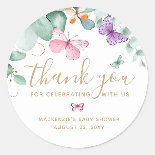 Butterfly Baby shower - Hartelijk dank Ronde Sticker (Voorkant)