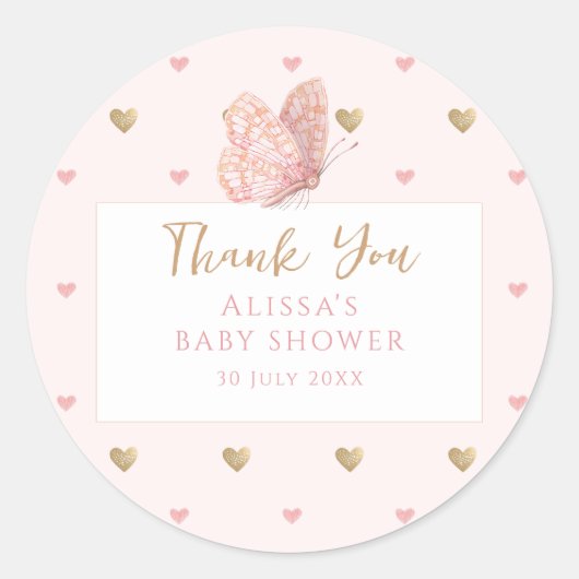 Butterfly Baby shower Hartelijk dank Ronde Sticker (Voorkant)