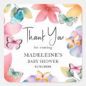 Butterfly Baby shower Hartelijk dank Vierkante Sticker (Voorkant)