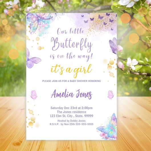 Butterfly Baby shower Het is een meisje Kaart