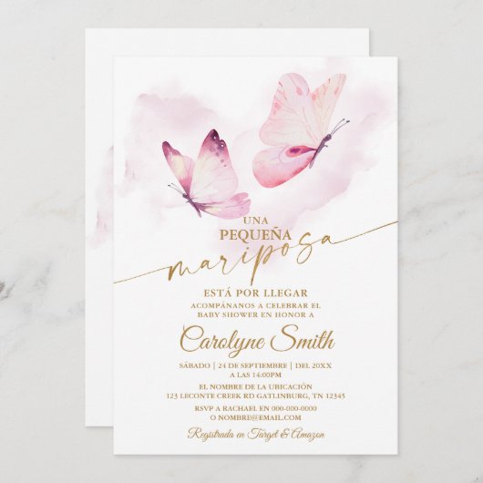 Butterfly Baby shower in het Spaans Kaart (Voorkant / Achterkant)
