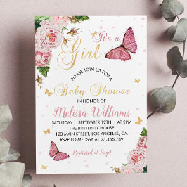 Butterfly Baby shower Invitation Baby Girl Kaart