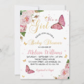 Butterfly Baby shower Invitation Baby Girl Kaart (Voorkant)