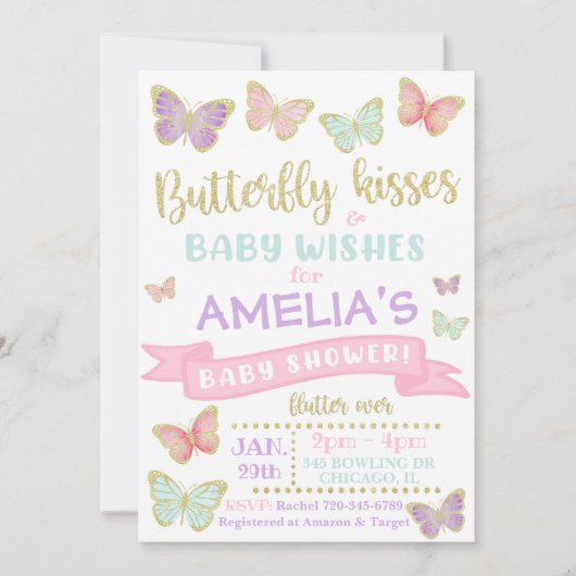 Butterfly Baby shower Invitation | Baby Shower Kaart (Voorkant)
