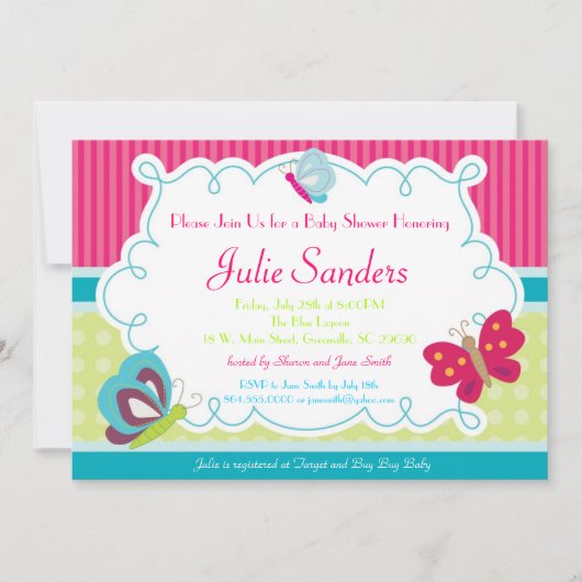Butterfly Baby shower Invitation, Butterflies Kaart (Voorkant)