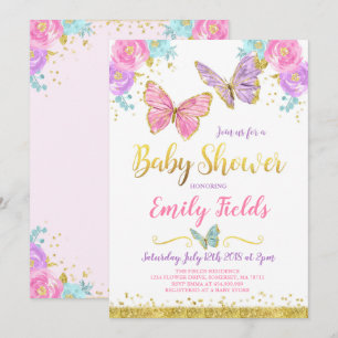 Butterfly Baby shower Invitation Girl Baby shower Kaart