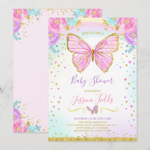 Butterfly Baby shower Invitation Girl Baby shower Kaart