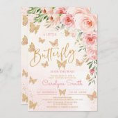 Butterfly Baby shower Invitation girl Kaart (Voorkant / Achterkant)