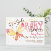 Butterfly Baby shower Invitation, het is een meisj Kaart (Staand voorkant)
