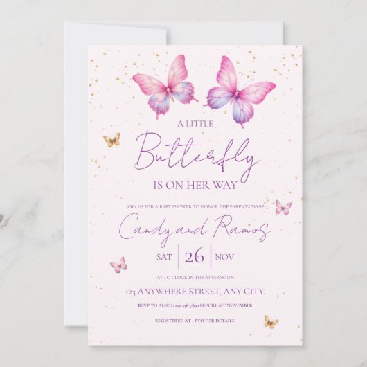 Butterfly Baby Shower Invitation Kaart (Voorkant)