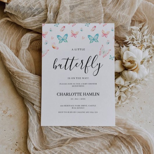 Butterfly Baby shower Invitation, Kaart
