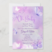 Butterfly Baby shower Invitation Paarse Kaart (Voorkant)