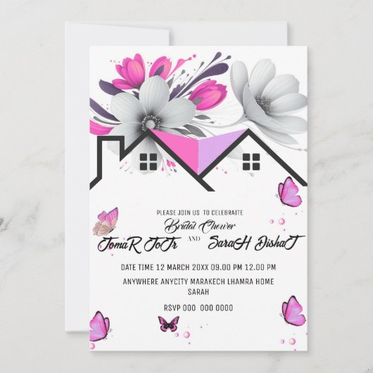 Butterfly Baby Shower Invitation, Pink Purple Butt Kaart (Voorkant)
