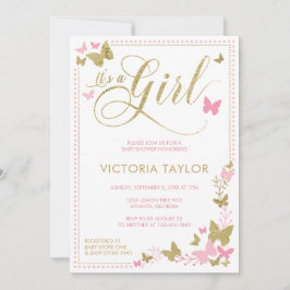 Butterfly Baby shower Invitation, roze, goud Kaart