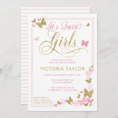 Butterfly Baby shower Invitation, roze, goud Kaart (Voorkant / Achterkant)