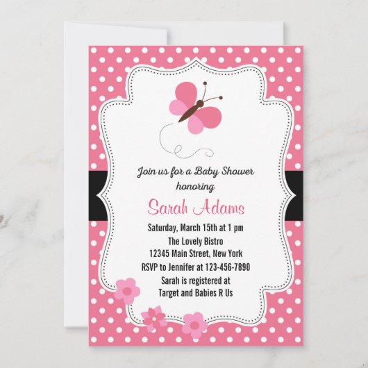 Butterfly Baby shower Invitation roze Kaart (Voorkant)
