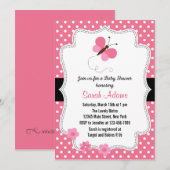 Butterfly Baby shower Invitation roze Kaart (Voorkant / Achterkant)