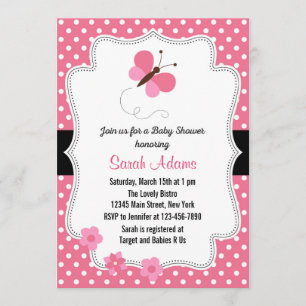 Butterfly Baby shower Invitation roze Kaart