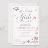 Butterfly Baby shower Invitation, roze, zilver Kaart (Voorkant)