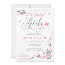 Butterfly Baby shower Invitation, roze, zilver
