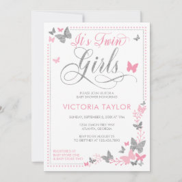 Butterfly Baby shower Invitation, roze, zilver Kaart