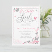 Butterfly Baby shower Invitation, roze, zilver Kaart (Staand voorkant)