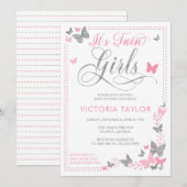 Butterfly Baby shower Invitation, roze, zilver Kaart (Voorkant / Achterkant)