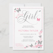 Butterfly Baby shower Invitation, roze, zilver Kaart (Voorkant)