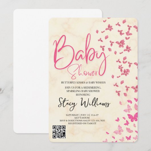 Butterfly Baby Shower Kaart (Voorkant / Achterkant)