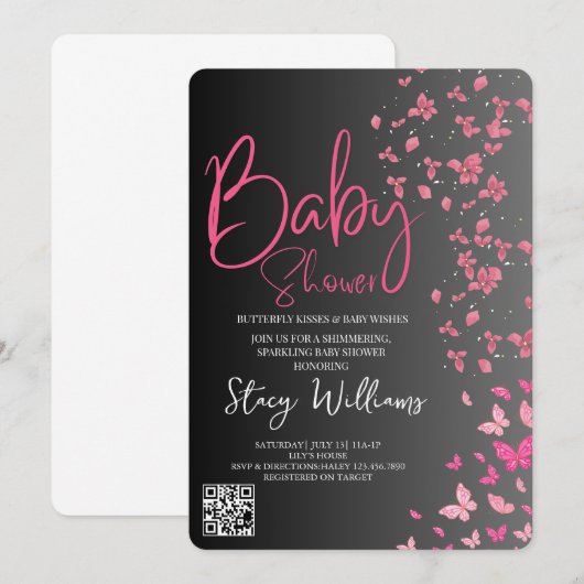 Butterfly Baby Shower Kaart (Voorkant / Achterkant)