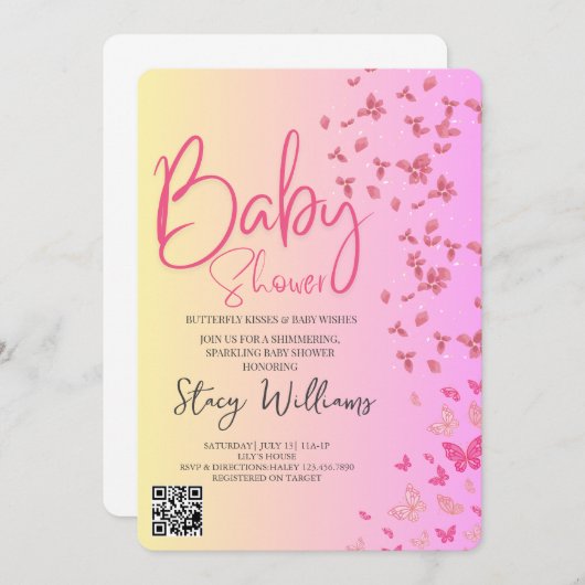 Butterfly Baby Shower Kaart (Voorkant / Achterkant)