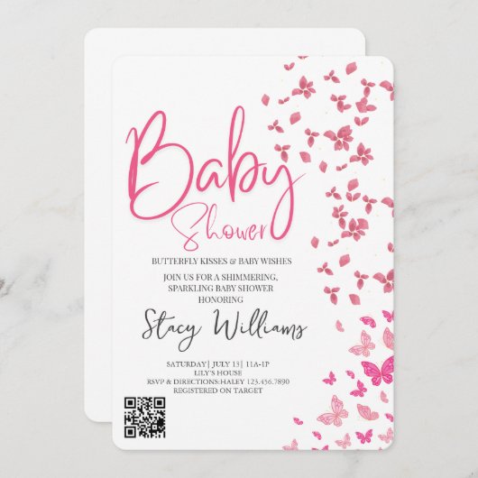 Butterfly Baby Shower Kaart (Voorkant / Achterkant)