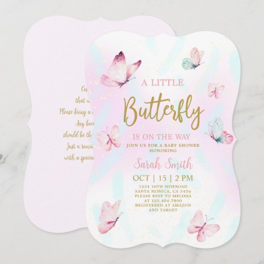 Butterfly Baby shower Kaart (Voorkant / Achterkant)