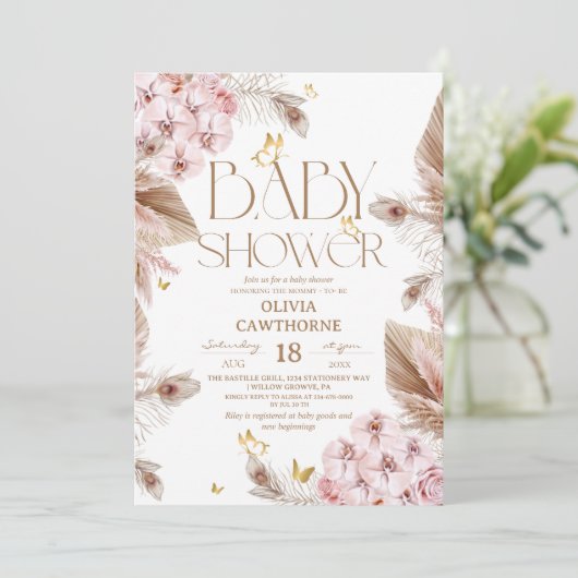  Butterfly Baby Shower  Kaart (Staand voorkant)