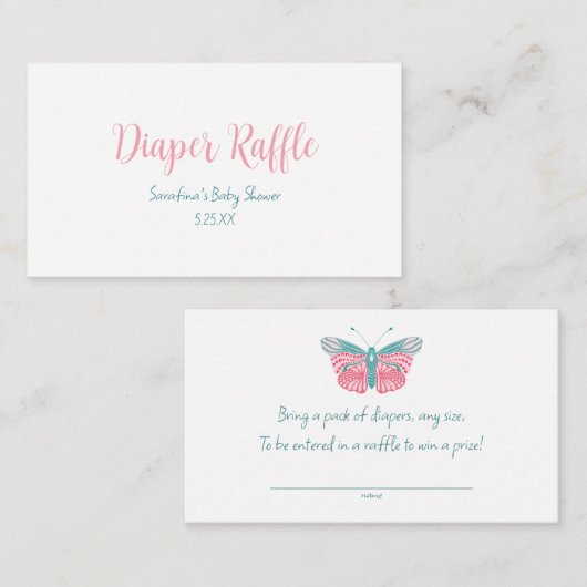 Butterfly baby shower luier verloting tickets informatiekaartje (Voorkant / Achterkant)