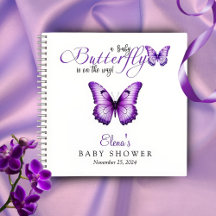 Butterfly Baby shower Paarse Bloemen Gastboek
