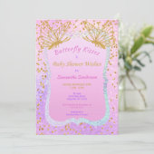 Butterfly Baby shower Roze en Gouden Confetti Kaart (Staand voorkant)