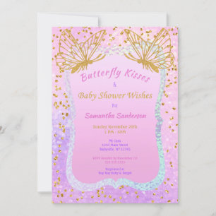 Butterfly Baby shower Roze en Gouden Confetti Kaart