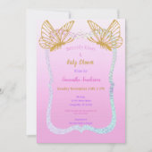 Butterfly Baby shower Roze en Gouden Glitter Kaart (Voorkant)