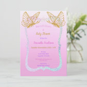 Butterfly Baby shower Roze en Gouden Glitter Kaart (Staand voorkant)