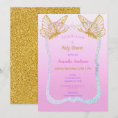 Butterfly Baby shower Roze en Gouden Glitter Kaart (Voorkant / Achterkant)