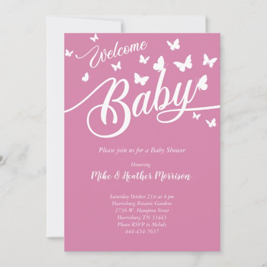 Butterfly Baby shower Roze Meisje Kaart (Voorkant)