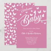 Butterfly Baby shower  Roze Meisje Kaart (Voorkant / Achterkant)