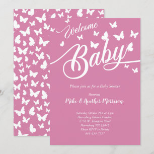 Butterfly Baby shower  roze meisje Kaart