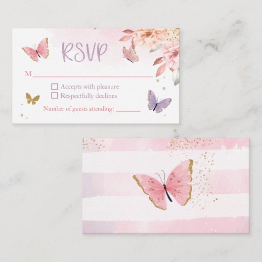 Butterfly Baby shower RSVP-kaart Informatiekaartje (Voorkant / Achterkant)