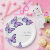 Butterfly Baby shower Script Custom Minimal Paars Papieren Bordje (Feest)