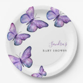 Butterfly Baby shower Script Custom Minimal Paars Papieren Bordje (Voorkant)