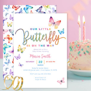Butterfly Baby shower Uitnodigen – Rainbow Glitter Kaart