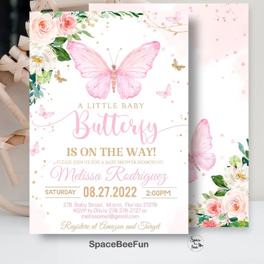 Butterfly Baby shower Uitnodiging Meisje